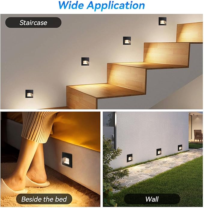 Agatige 3PCS LED Step Light, 1.5W 3000K Indoor Outdoor Stair Ligh Lighting Embedded Stair Deck Step Lamp Warm White for Bedside Corridor Staircase Wall