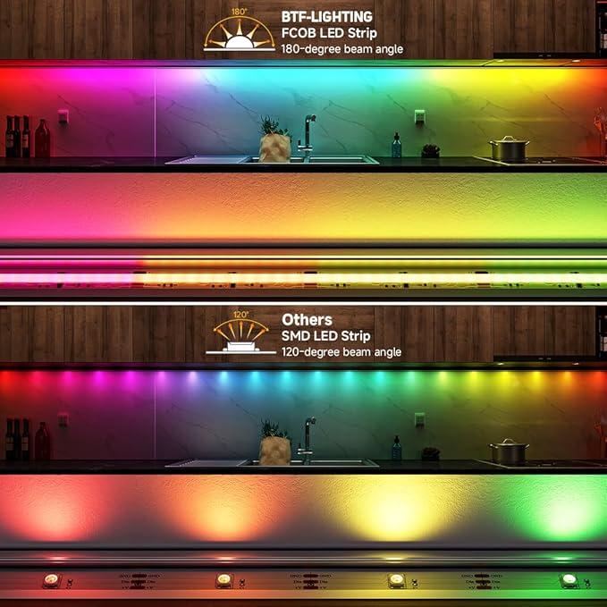 BTF-LIGHTING FCOB IP66 WS2811 IC RGB COB LED Strip 24FT DC24V 576LED/m Flexible High Density Color Chasing Uniform Light 16IC/m 10mm Width for Indoor Lighting Project(No Adapter or Controller)