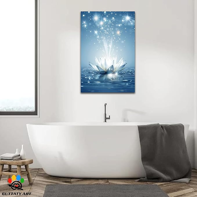 Zen White Lotus Flower Canvas Wall Art, Lotus Floral Pictures Wall Print, Spiritual Water Lily Canvas Prints, Lotus Bloom on Water Poster, Zen Meditation Spiritual Artwork for Yoga Spa Room 28x40 inch
