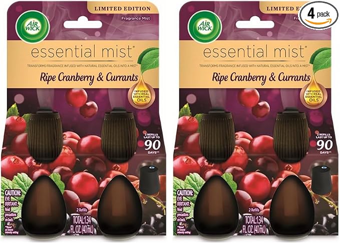 Air Wick Essential Mist – Twin Refill Ripe Cranberry & Currants,2 Refills,(Pack of 2)
