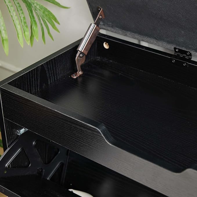 Shoe Storage Bench with a Flip Drawer, Entryway Bench with Removable Cushion, Hallway & Mudroom Organizer with Seat, Front Door Shoe Rack Cabinet, Black