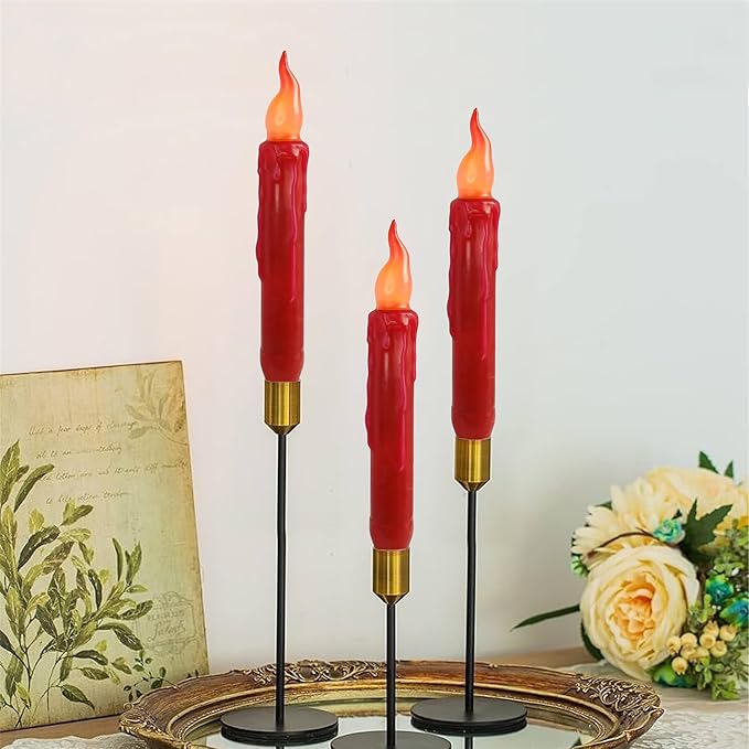 Red Candlesticks Flameless Taper Candle, 4pcs Short LED Tapered Candles Remote Dipped Candle 6inch Battery Chandelier for Enchanting Christmas Harry Potter Inspired Vigils,R