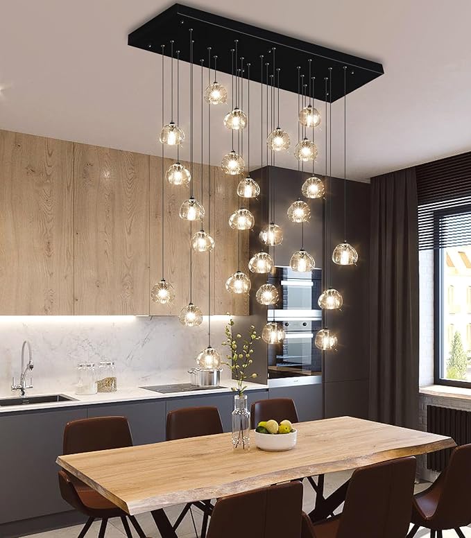 LED Chandeliers for Living Room Rectangular Light Dining Room Light Dimmable High Ceiling Pendant Lights Fixtures Lighting Chandelier for Foyer Entryway 2700K 6000K Lighting Large