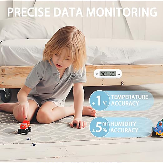 Smart Digital Thermometer Hygrometer, WiFi Indoor Temperature & Humidity Sensor for Home Use, Mini Humidity Monitor with App Remote Monitoring, Data Export, Compatible with Alexa. 2 PCS