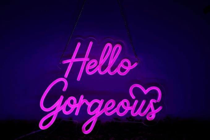 Hello Gorgeous Neon Led Sign - Stylish Decorative Wall Light For Bedroom Dressing Room Salon Living Room Party - Bright Colorful Led Neon Wall Art For Modern Home Decor And Ambiance