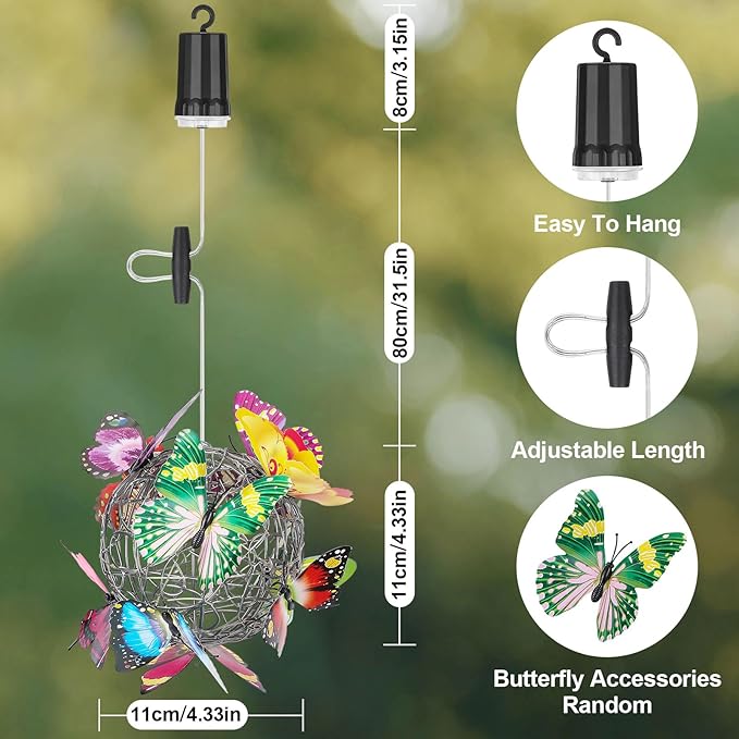 Lightess Butterfly Garden Decor Hanging Gazebo Lights, Waterproof Battery Operated Chandelier with Remote, Outdoor Lanterns for Patio, Porch, Pergola (2 Pack)