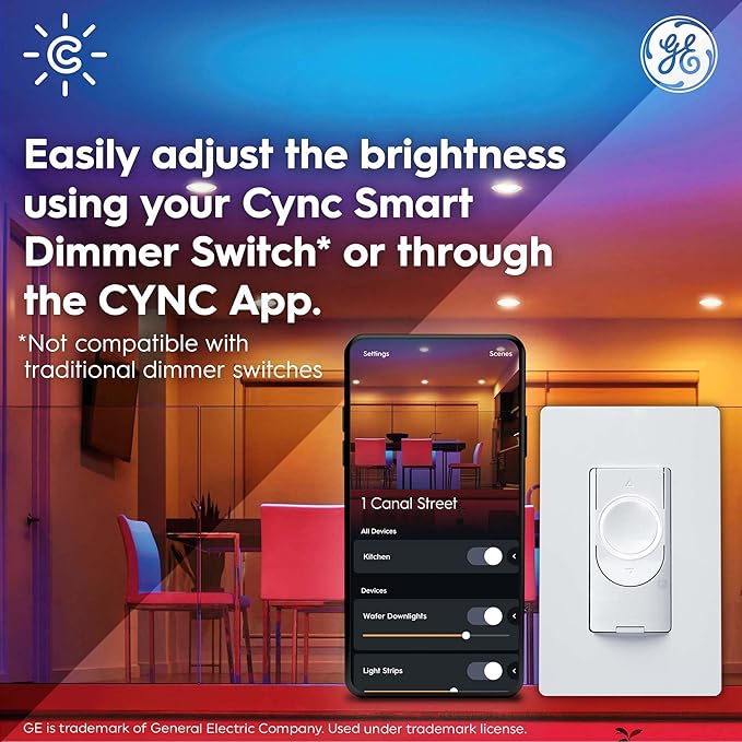 Cync GE Reveal Smart LED Wafer Downlight, Color Changing WiFi Light, Matter Compatible, Compatible with Alexa and Google Home, 4in, 3 Pack