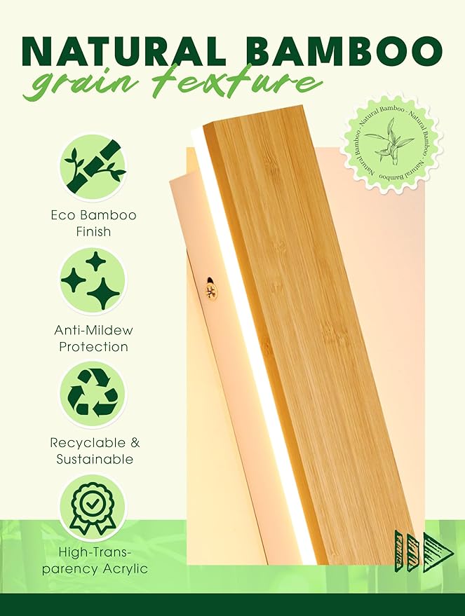 1 Pack Modern Plug in Long Wall Sconce 45.2‘’ LED Bamboo Wall Lights 35W Long Strip Indoor Wall Lamp 3000K with 6.5FT Plug in Cord and On/Off Switch on The Cord for Living Room Hallway Stairwell