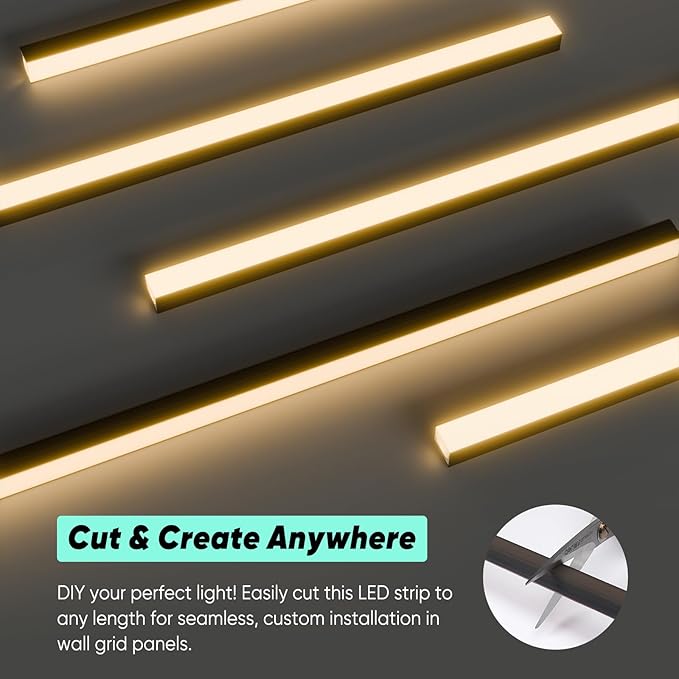 GZBtech Flexible LED Recessed Strip Light for Wood Slat Wall Panels 9.84FT, 3000K Warm White Cuttable Neon Rope Lighting with Remote Control, Dimmable IP67 Waterproof Black Strip Lights, UL Listed