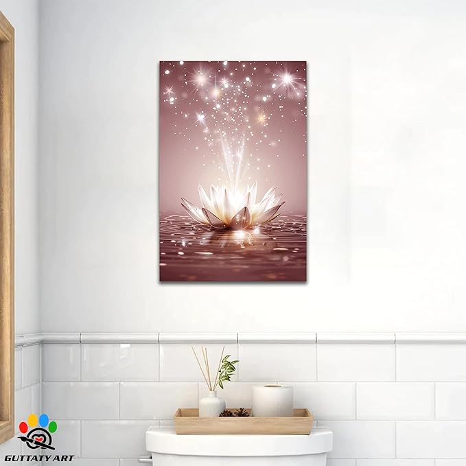 Zen White Lotus Flower Canvas Wall Art, Water Lily Bloom Picture, Lotus Flower Canvas Art Print, Calm Relax Poster, Meditation Spiritual Zen Flower Print for Yoga Spa Spiritual Room 24x36 inch