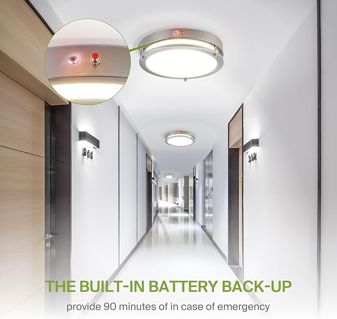 ASD LED 16" Round Flush Mount Lighting, Close to Ceiling Light Fixture | 3CCT, Dimmable, Battery Backup, ETL Listed | 24W 2116LM 3000-5000K 100-277V | Low Profile Double Ring Lamp | Nickel, 4 Pack