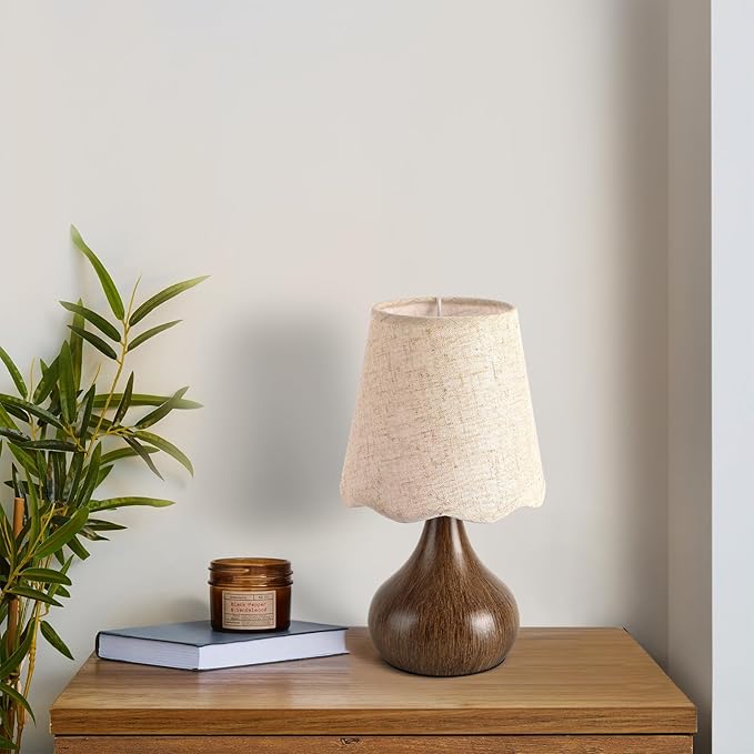 Wood Grain Small Table Lamp Touch Control, Farmhouse Bedroom Lamps for Bedside Nightstand, Vintage Small Table Lamps for Small Spaces for Kitchen Counter, Home Office, Kids Dorm, Bookshelf