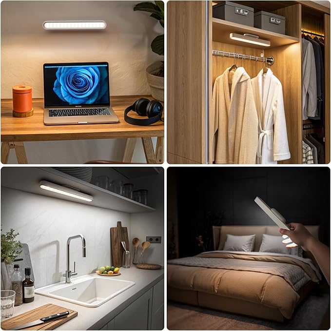 Rechargeable Magnetic Under Cabinet Lighting, 3 Colors Adjustable Mirror Lights with 50 LED, 2600mAh Battery Makeup, Touch Lights Bar for Closet Bathroom Kitchen Sink Picture