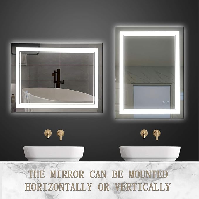 LED Bathroom Mirror Wall-Mounted Vanity Mirror with Anti Fog,Dimmable Waterproof Smart Touch Button Makeup Mirror with Lights Vertical & Horizontal (40x24 Inch)