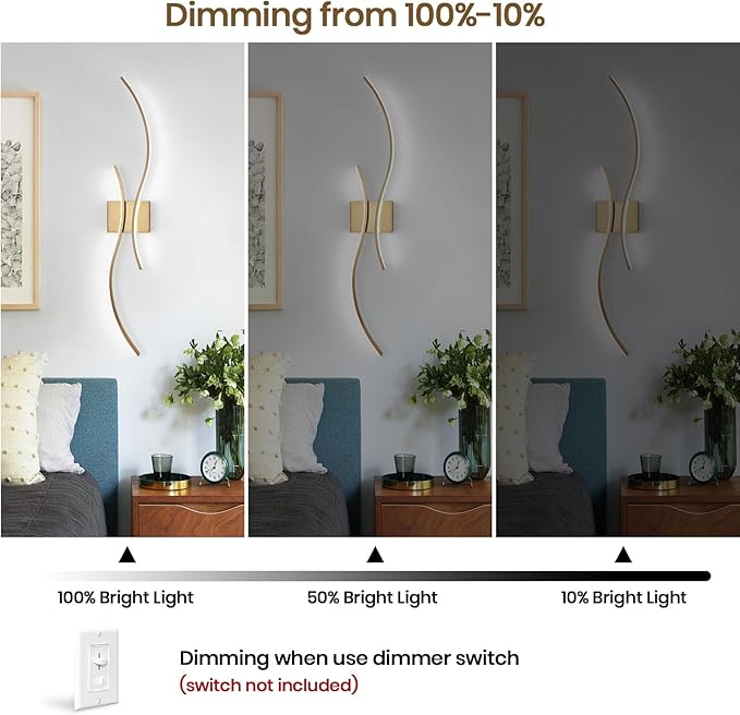 CANEOE Modern Wall Sconce Set of, 5CCT Dimmable Indoor Led Wall Sconce Lighting Set of 2, 31.5 Inch Wall Light Fixtures, Gold Led Wall Lamps for Living Room Bedroom Bathroom Hallway