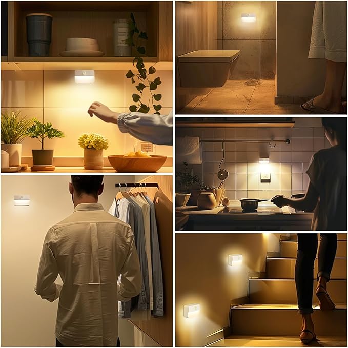 8 Pack Motion Sensor Stair Light for Indoor, Battery Operated Closet Lights, Wireless Stick on Anywhere Hallway Lamp, Portable Led Night Lamps for Bedroom Under Cabinet Kitchen
