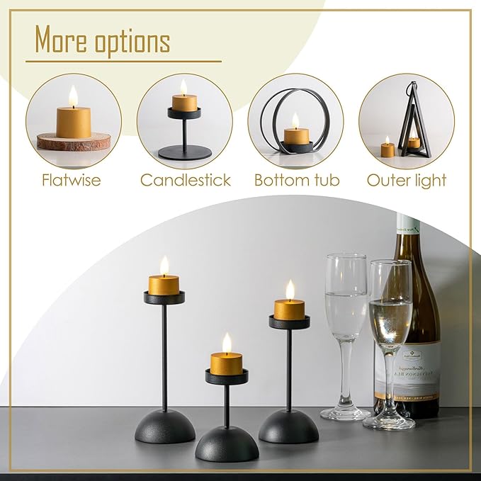 smtyle Vintage Christmas Small Flickering Flameless Candles LED Tea Lights with Remote, 1.5"×1.5" Gold Battery Operated Set of 3 with Timer for Indoor Table Decoration, Weddings, Parties or Outdoors