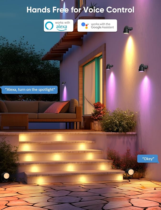 APPECK Landscape Lighting, RGBW Color Changing Low Voltage Landscape Lights with APP Control, IP65 Waterproof Outdoor Spotlights for Garden Yard Outside Decoration, 4 Pack