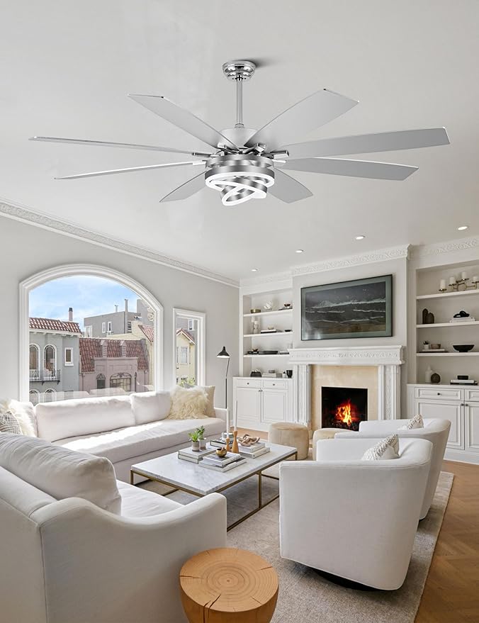 72 Inch Ceiling Fans with Lights, Large Modern Ceiling Fan with Remote Control for Living Room Kitchen, Dimmable, 6 Speed Reversible DC Motor, Dual Finish