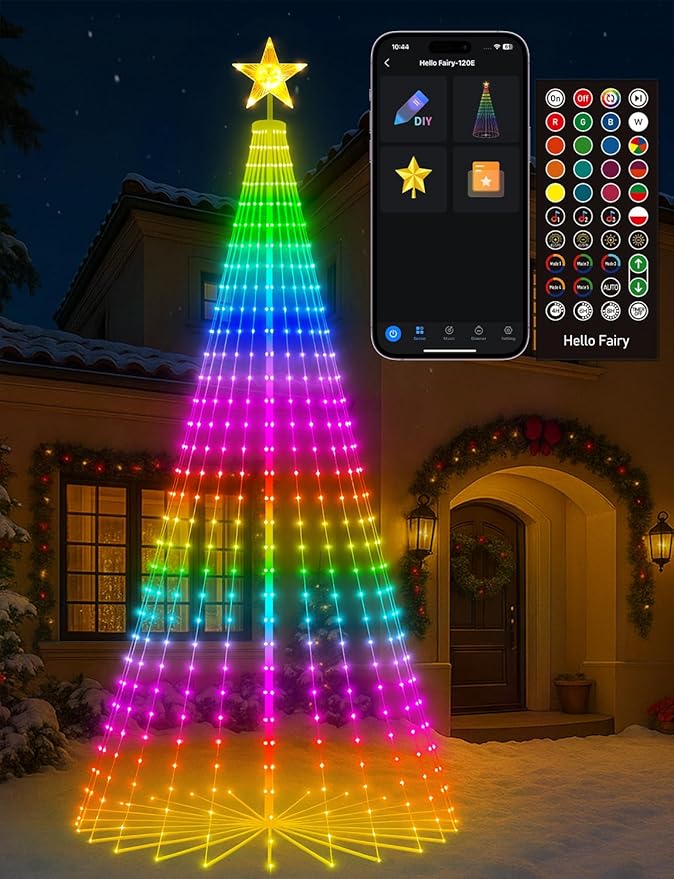 Popotan Smart RGB Christmas Cone Tree, 7FT 295 LED Lighted Christmas Tree App Control, Color Changing Outdoor Christmas Tree with Lights, Prelit Xmas Tree Music Sync Waterproof for Indoor Outdoor