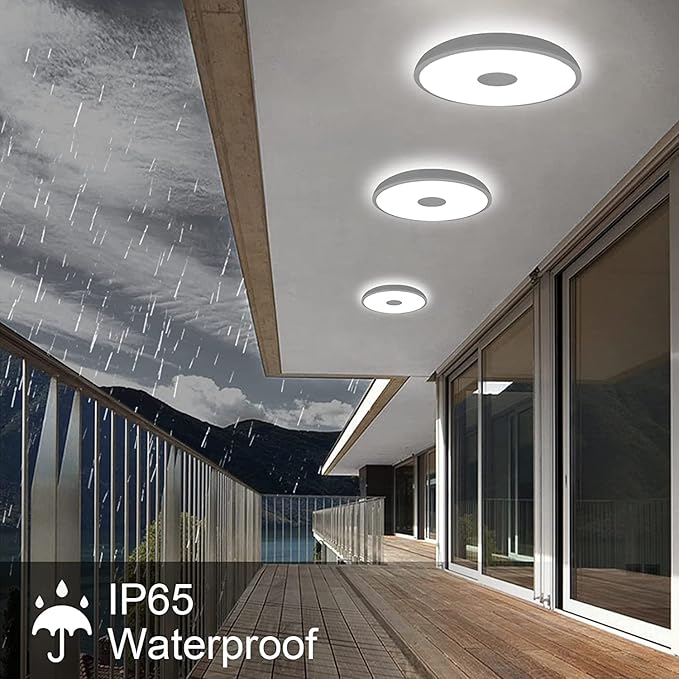 Upgrade Waterproof Ceiling Light LED Music Ceiling Lamp with Bluetooth Speaker,FCC UL1598 Certified 18W Color Changing Light with Remote Control for Bathroom Shower Kitchen Outdoor ( Need Wired )