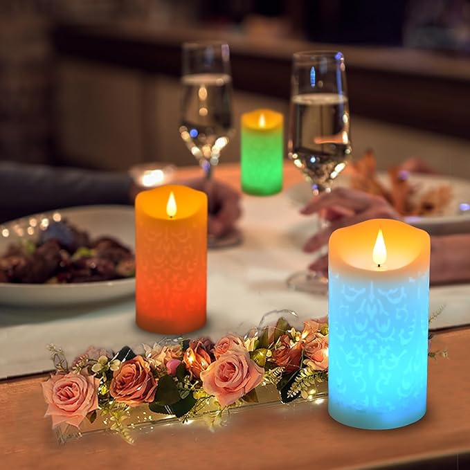 NICEME 6" LED Multi Colored Flameless Candle with Remote Control Timer Realistic Wax Color Changing Candle Battery Operated Flickering Candle