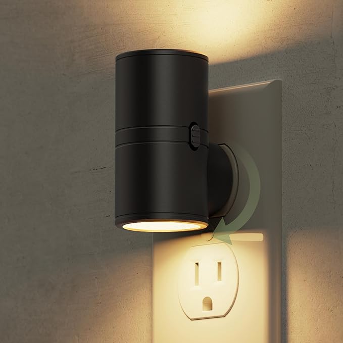 L LOHAS LED Night Light, Mini Night Lights Plug into Wall, Light Sensor, 2 Level Brightness, Soft White 3000K, Rotating Nightlight Plug in Wall for Adult Kids Hallway Bedroom Bathroom Stairway, 1 Pack