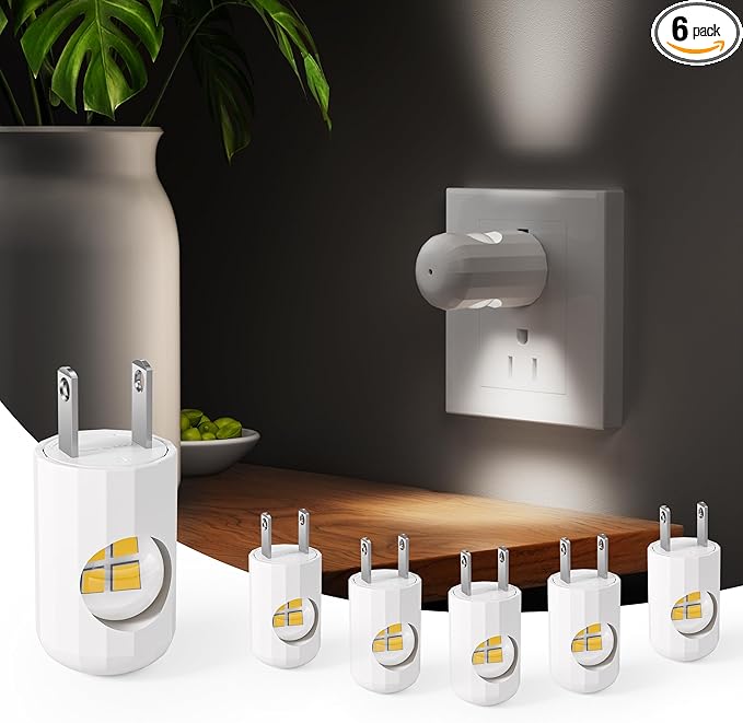 6 Pack Mini LED Night Light Plug in Wall - Dusk to Dawn Auto On/Off, 5000K Daylight (200 Lumen/20W Equivalent), 360° Adjustable Lighting for Bedroom, Bathroom, Stairs, Kids Room, Hallway