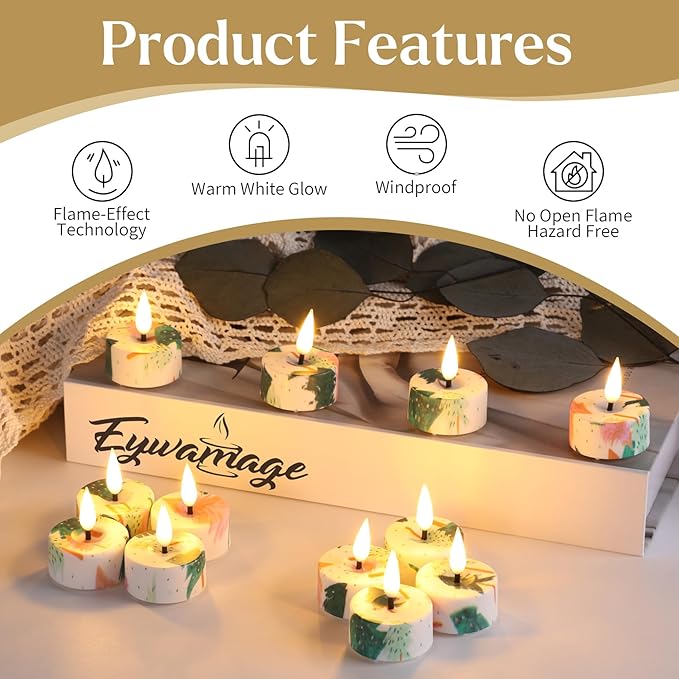 Eywamage Flameless Tealights with Remote Batteries, Realistic Flickering LED Tea Votive Candles Set of 12