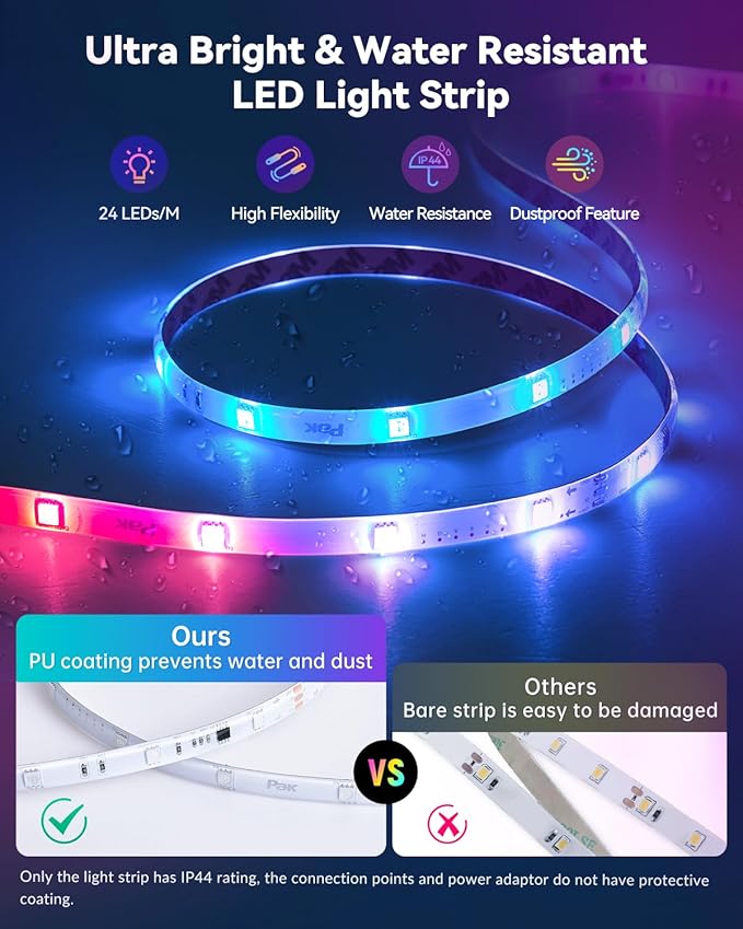 Pak RGB+IC LED Strip Lights for Bedroom & TV, 32.8ft Smart Lights with Remote APP Control, DIY 16 Million Colors, Music Sync Color Changing LED Lighting, 44 Scene Modes, Work with Alexa & Google
