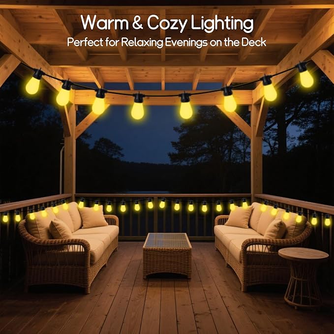 100ft Outdoor String Lights, RGBW Patio Lights with 30 LED Dimmable Bulbs, App & Remote Control, IP68 Waterproof,Shatterproof, Color Changing Lights for Backyard, Party Decor, 24V Safe Adapter