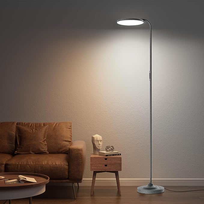 36W LED Floor Lamp, Super Bright Standing Lamp, Modern Stepless Dimmable Torchiere Tall Lamp with Remote Control, 350°Rotating Head Reading Floor Lamp for Living Room, Bedroom, Office