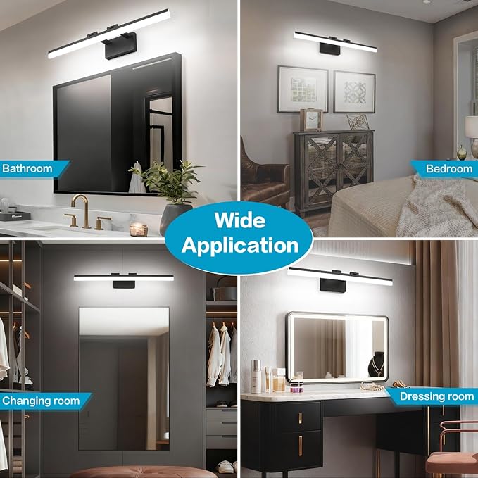 SOLFART 31.5 Inch 5 Color Adjustable Vanity Lights Over Mirror Vanity Lighting Fixtures for Bath Matt Black Bathroom Light Fixtures Over Mirror Black Led Modern Light Bar 5CCT