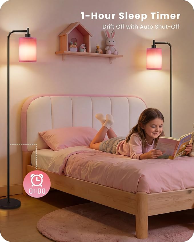 2Pack Dimmable Floor Lamp for Living Room with Remote and Foot Switch, Modern Standing, Corner Lamp,10W Bulb 3 Color Temperatures, for Bedroom, Office, ETL Listed, Gold and Pink P19LDP205