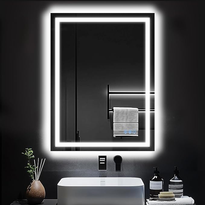 LED Bathroom Mirror, 24"x36" with Frontlit and Backlit Anti-Fog Mirror with Lights LED Vanity Mirror for Bathroom 3 Colors Temperature & Dimmable Bathroom Mirror with HD Tempered Glass