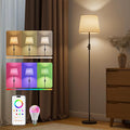 Smart Floor Lamp with RGBCW Color Change Bulb, Compatible with Alexa, Siri, Google Voice & App Control, Standing Lamp with Linen Shade, Tall Lamp for Living Room, Bedroom, Office,Black
