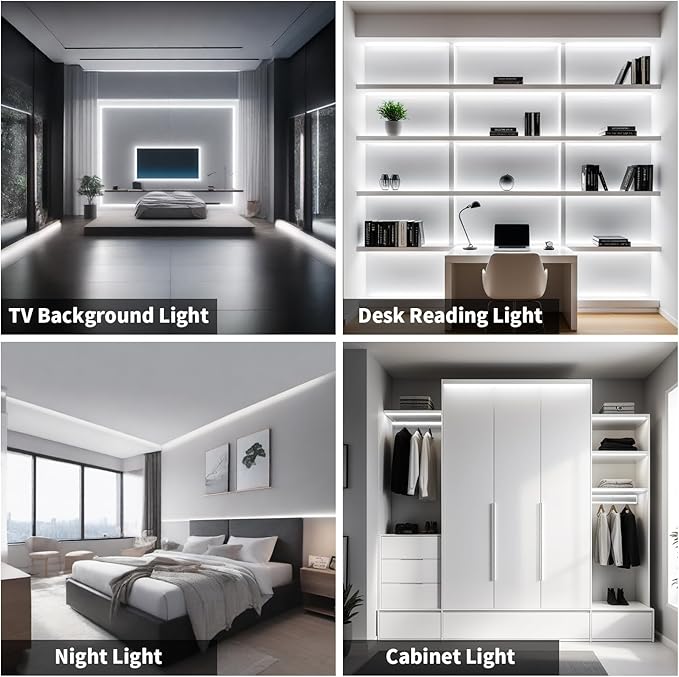 32.8FT/10M COB LED Strip Lights, Cold White 6500K Cuttable LED Tape Light, 3200 LEDs High Bright CRI93+ Flexible Lights Strip for Bedroom, TV Backlight, Cabinet Lighting (No Plug)
