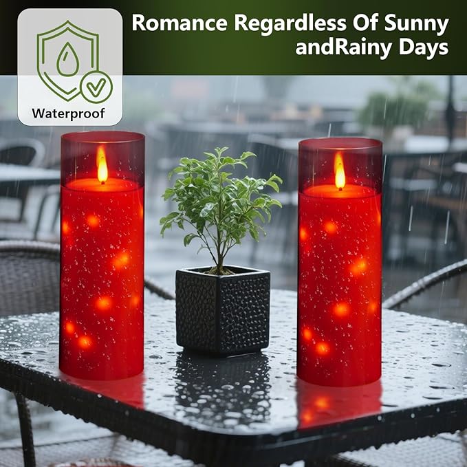 11" x 4" Large Outdoor Waterproof Flameless LED Candles with Remote and Timer,Acrylic Pillar Candles Battery Operated with Embedded Star String for Porch,Patio,Outdoor Decor,Set of 2(Red)