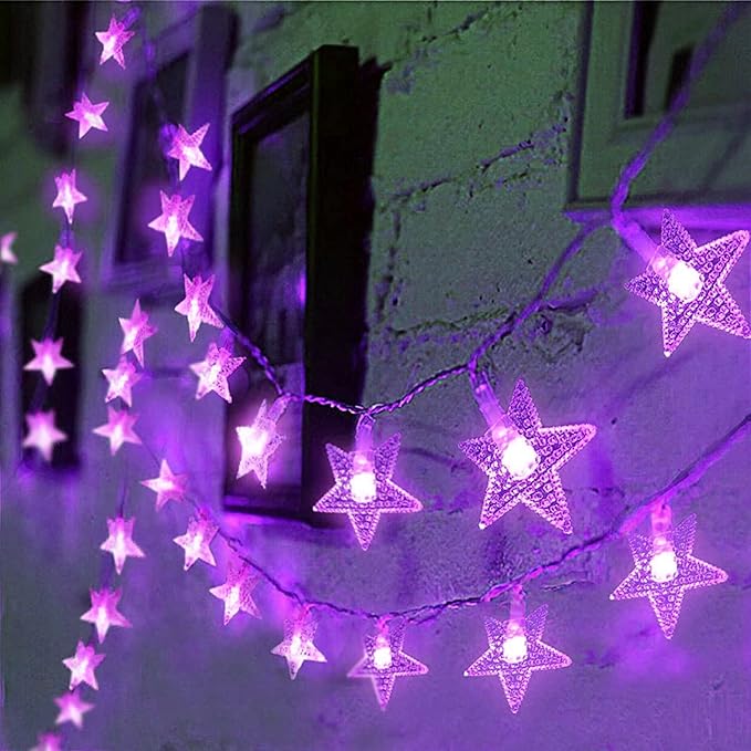 ITICdecor Star Lights 15 FT 30 LED Battery Operated Indoor&Outdoor Twinkle Fairy String Lights for Xmas Tree (Purple)