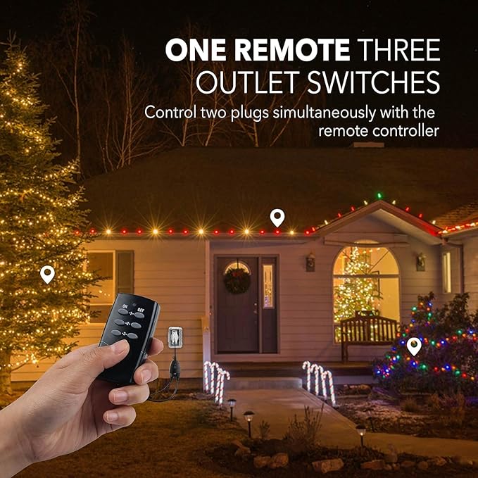 HBN Outdoor Wireless Remote Control Outlet Plug,Weatherproof Heavy Duty Power Strip,Indoor Electrical Plugs for Light Switch,6-inch Cord,100ft Range, ETL Listed(15A,Dual 3-Prong Outlets,3Packs)