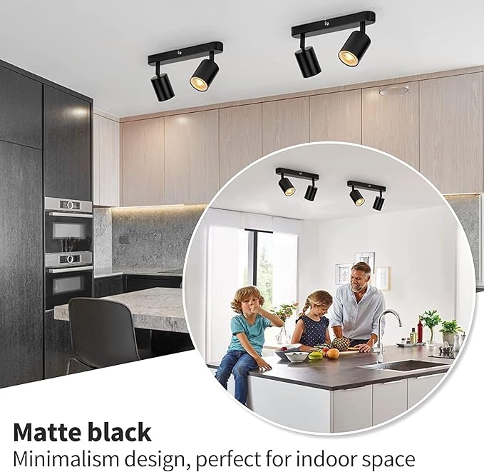 Adjustable Spotlight Ceiling Light Fixture 2 Light Gu10 Track Lighting Indoor Directional Light Ceiling Spot Light for Kitchen, Bedroom, Picture Wall, Hallway, Office, Bar (Black-2 Light)