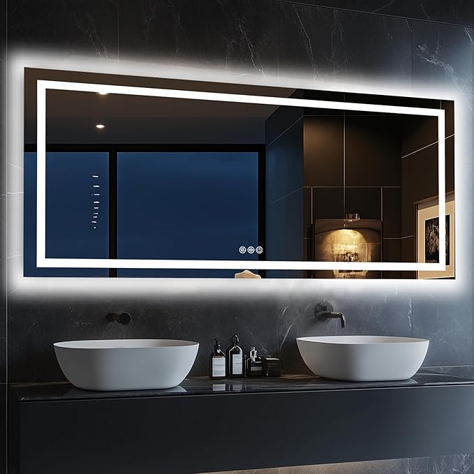 Antok 28"x 60" LED Bathroom Mirror with Lights, Anti-Fog, Dimmable, Lighted Vanity Mirror with Tempered Glass, Memory Function, 11 Light Modes, Safe Use, Horizontal, Vertical, Wall Mount