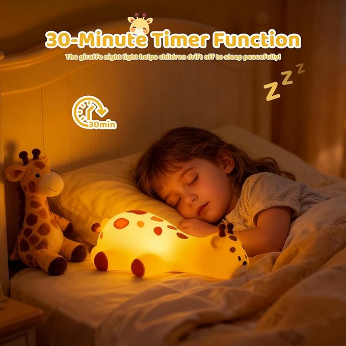 Lying Giraffe Silicone Night Light 3 Levels Dimmable Bedside Touch Lamp Rechargeable LED Bedside Lamp with 30 Minutes Timer & Tap Control Funny Gifts for Room Decoration Living Room Decor