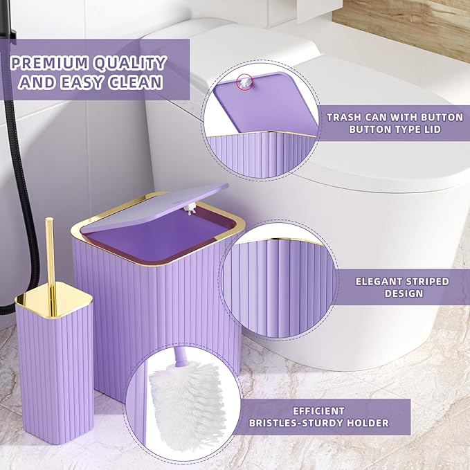XLHOMO Bathroom Accessories Set - Gorgeous Bathroom Set, 10PC Purple Bathroom Accessory Set, Toilet Brush, Trash Can & Soap Dispenser