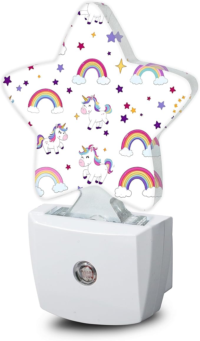 Unicorn Rainbow Nightlight,Colorful Stars Star Night Lights Plug into Wall Decorations for Bedroom Bathroom,Dusk to Dawn Sensor Kitchen Hallway Stairs Energy Efficient Desk Lamp