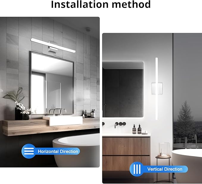 Combuh 24Inch LED Bathroom Vanity Light Bar, Color Changing 3CCT Dimmable Shining Over Mirror Lighting Fixture, Indoor Wall Sconces Modern 14W Chrome