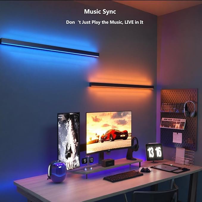 Smart LED Wall Sconce Alexa & Google Home Compatible, 35.4" Plug-in/Hardwire RGBCW Wall Mount Light Bar, Color Changing & White Dimmable, Modern Wall Lamp for Bedroom, Living Room Decor, 1pcs