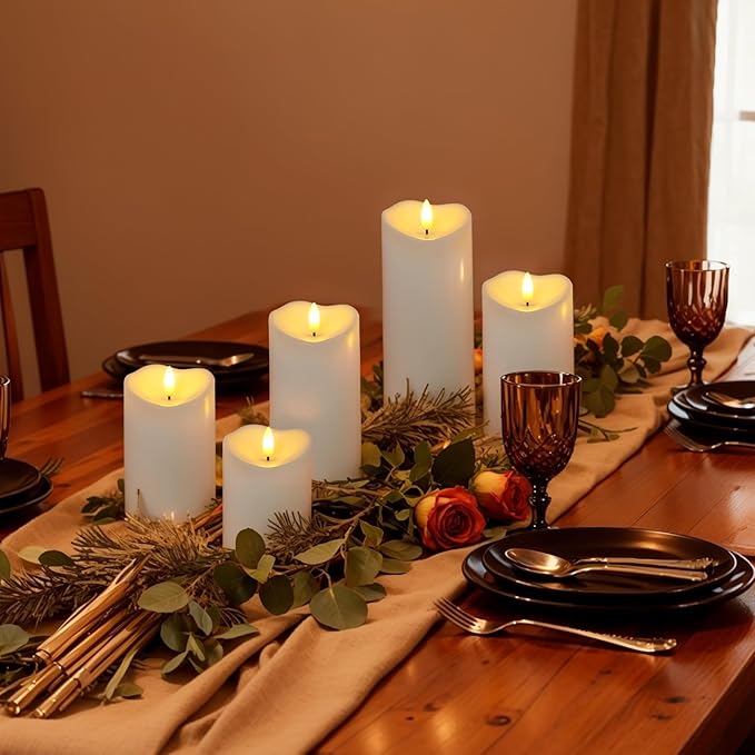 Raycare Outdoor Waterproof Flameless Candles with Remote and Timer, Battery Operated LED Electric Fake Pillar Candle for Christmas Home Wedding Decor, Ivory White, Set of 3