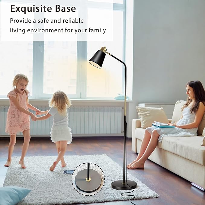 Floor Lamp, 3-Color TemperatureFloor Lamps for Living Rooms & Bedrooms, Farmhouse Reading Lamp - Standing, Adjustable Metal Heads Indoor Task Lighting for Living Room Bedroom Office (3-Color Black)