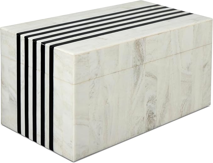 Handicrafts Home Large Decorative Storage Box with Lid – Black White Modern Storage Box, Remote Control Organizer for Coffee Table, Console & Living Room Decor – Mono Sprint 12 x 6 x 2